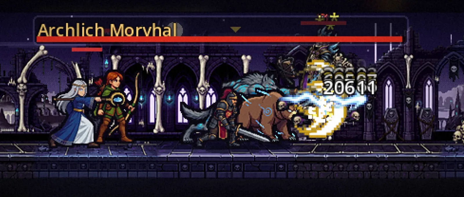 Party of heroes fighting Archlich Morvhal